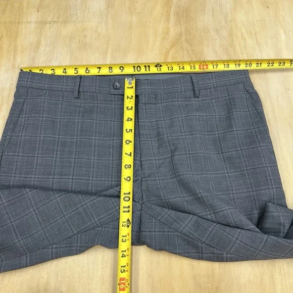 Kenneth Cole Suit Mens 46R Slim Fit Wool Blend Stretch Pants 40x32 Gray Plaid
